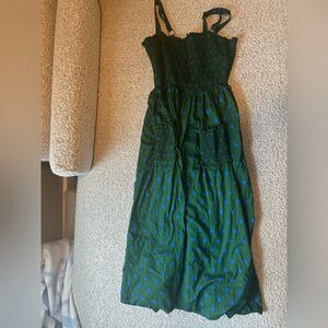 Anthropologie Green/Blue Polka dot dress